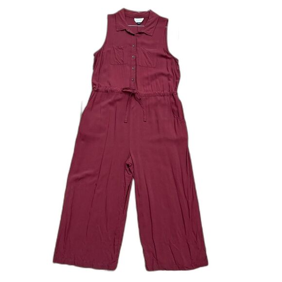 Universal Thread Maroon Jumpsuit Cropped Flowy Sleeveless Pockets Pantsuit Sz L - Picture 1 of 8